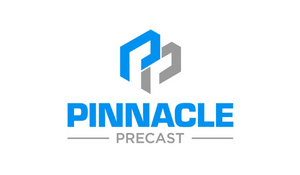 Logo for Pinnacle Precast featuring blue and gray geometric shapes above the company name in blue and gray text.