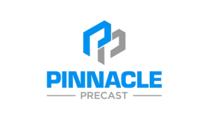 Pinnacle Precast logo with blue and gray geometric shapes above the company name in bold blue and gray text.